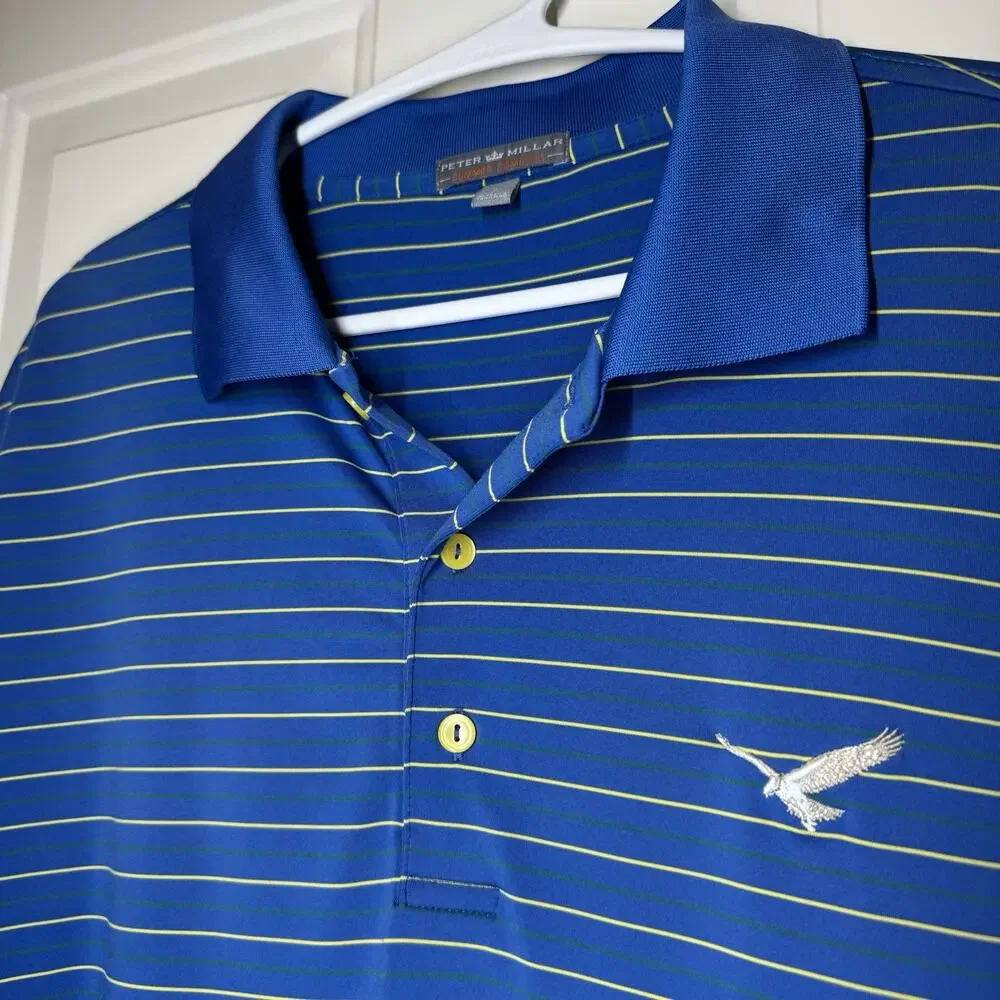 Peter Millar Men's Summer Comfort Golf Polo Shirt Large Blue Stripe Performance - Picture 3 of 8